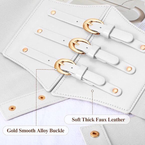 Women Corset Wide Stretch Waspie Elastic Waist Belt with White Gold Buckle - Picture 3 of 6